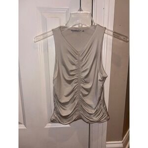 Abercrombie & Fitch Soft A&F Collection Ruched V-Neck Tank Top Beige Small